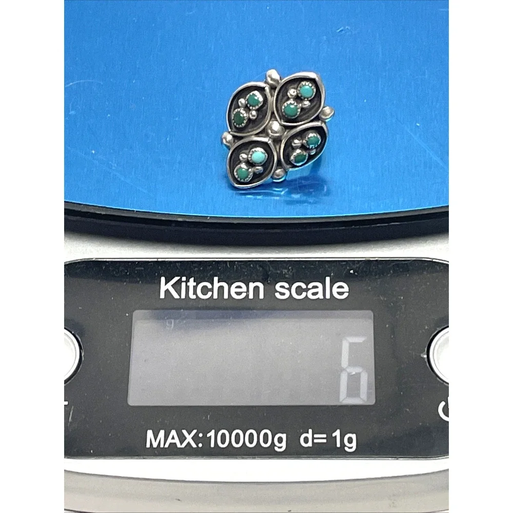 Vintage Native American Snake Eye Sterling Silver Turquoise Ring Size 7.5